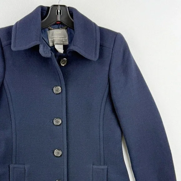 J.Crew Italian Double Cloth Wool Blend Car Coat Size‎ 2 Navy Blue Jacket Women - Picture 2 of 8